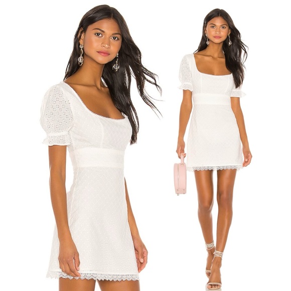 Lovers + Friends Dresses & Skirts - REVOLVE Lovers + Friends Rickie Puff Sleeve Eyelet Mini Dress in White